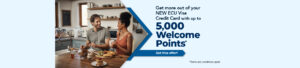 Get a new ECU Visa Credit card and up to 5,000 Welcome Points